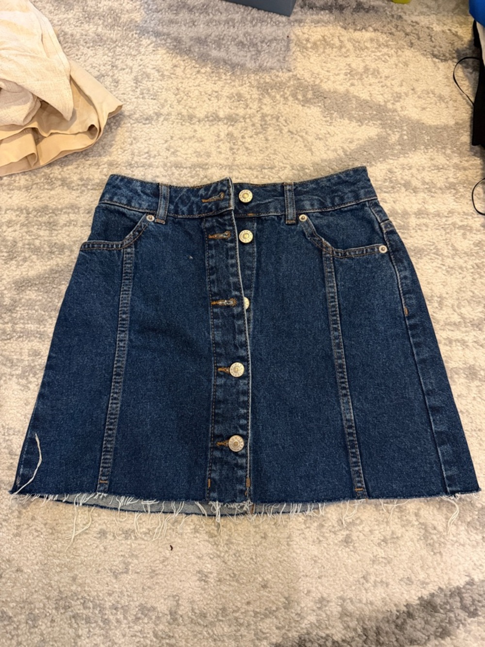 Topshop Dark Blue Button-Front Denim Mini Skirt